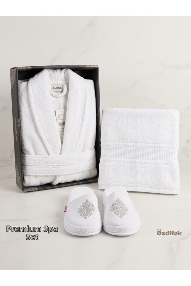 Şalyaka Bathrobe + Head Towel + Slippers (36-38) - S/M White