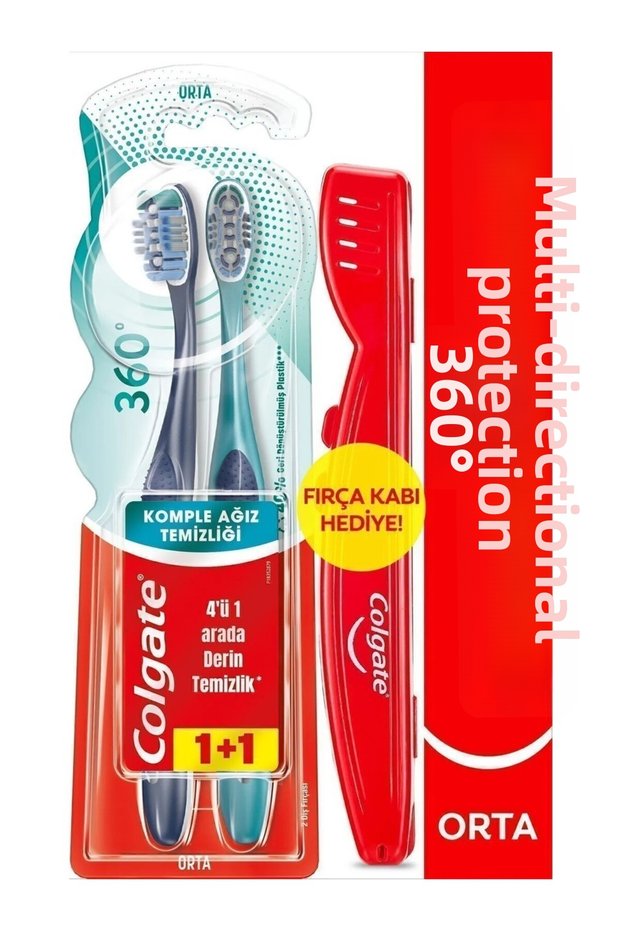 360 Complete Oral Cleaning All-Round Protection Medium Toothbrush 1+1 & Brush Cup Gift