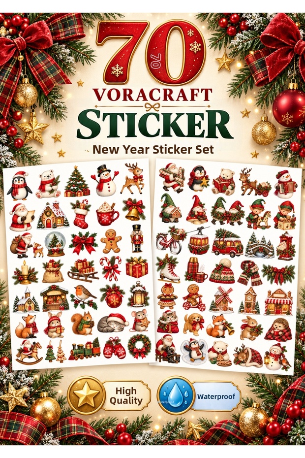 70 Pcs Christmas Sticker Set – Christmas Themed Decoration Labels for Agenda, Notebook, and Gift Wrapping Ybs0005