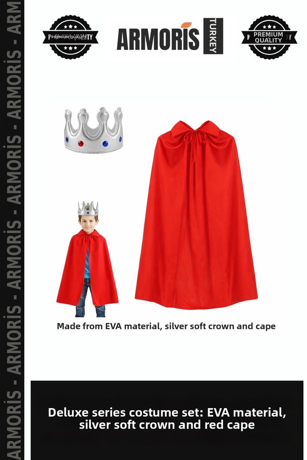 Delux Series Performance Outfit Set Made of Eva Material, Silver Soft King Crown and Red Cape