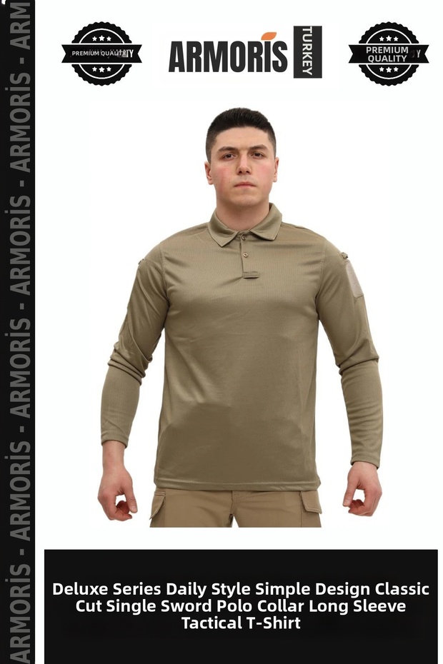 Delux Series Casual Style Simple Design Classic Cut Single Sword Polo Collar Long Sleeve Tactical T-Shirt