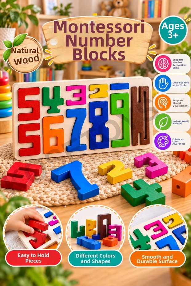 Montessori Colorful Wooden Number Blocks