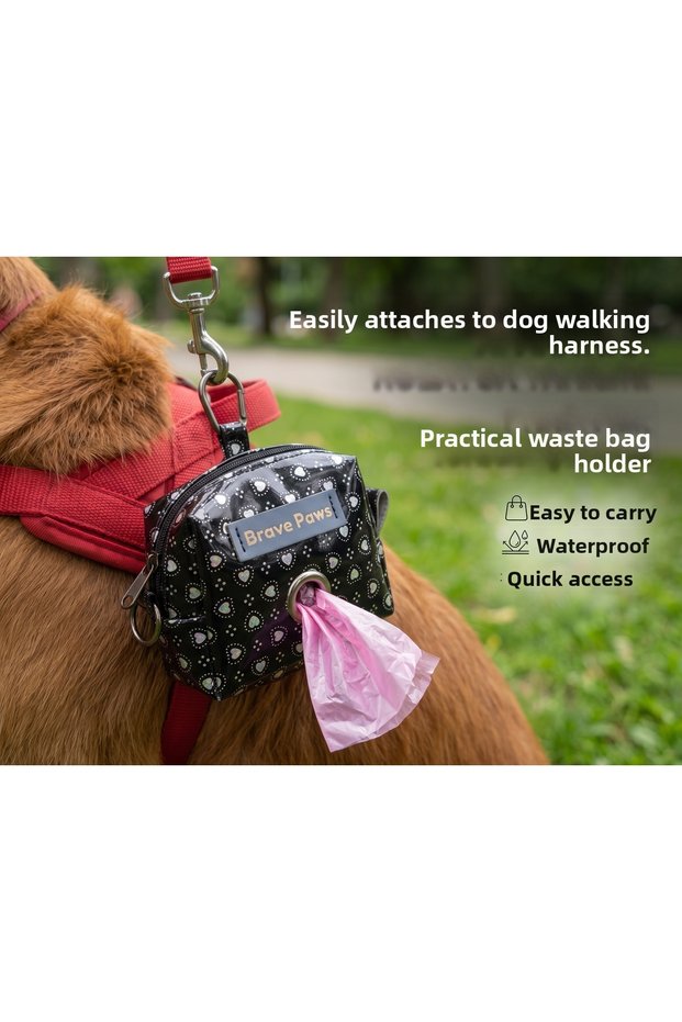 Sp Brave Paws Shiny Black Heart Dog Bag Carrying Bag Compatible with Leash