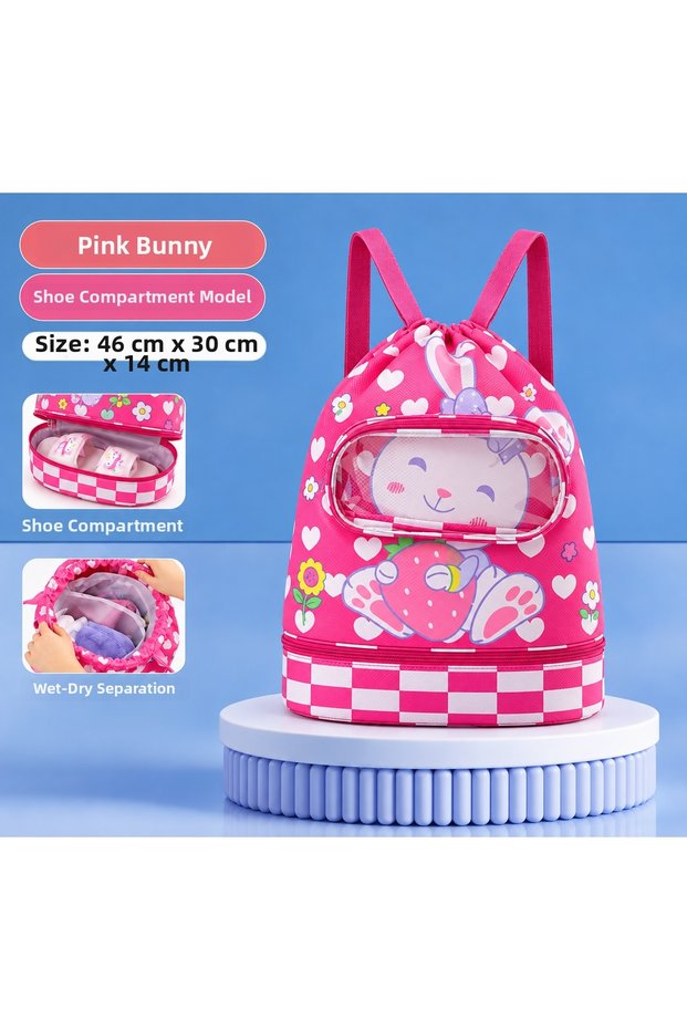 Patterned Girls Boys Teen Children Sports Swimming Bag Wet Dry Compartment Slipper Compartment Large Capacity Beach Pool Backpack