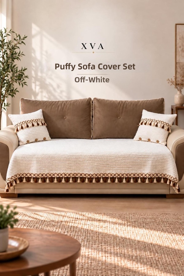 100% Cotton Knitted Fabric Tufted Sofa Cover Set 100 X 200 cm + 2 Pieces 40 X 40 cm Tufted Throw Pillow Covers