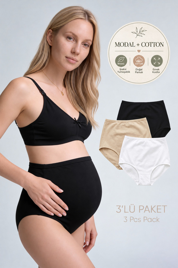 Modal Cotton High Waist Flexible 3-Piece Maternity Panties