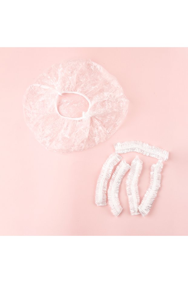 White 100pc Disposable shower cap, transparent plastic strip waterproof, enlarged and thickened beau
