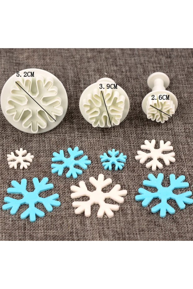 A 3Pcs/Set Snowflake Fondant Cake Decorating Plunger Sugarcraft Cutter Mold Tools Christmas Cake Dec