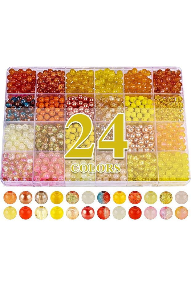 6mm YELLOW 960PCS 6mm Glass Beads Bracelet Making Kit Assorted Colorful Beads for Jewelry And DIY Cr