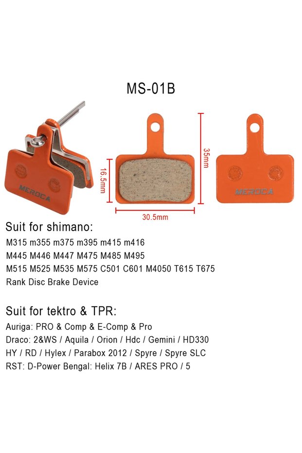 MS-01B Bike Disc Brake Pads Semi-Metallic for Shimano B01S MT200/MT400/M375 M395 M446 M485 M416 Deor