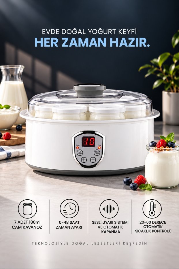 Touch Row-07 Yogurt Making Machine with Digital Timer and 7 Glass Jars