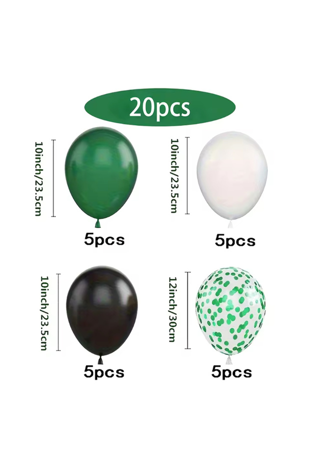 Other 20pcs 20/49Pcs Mixed Color Decoration Balloons, Green, Black, And White Confetti Balloons Suit