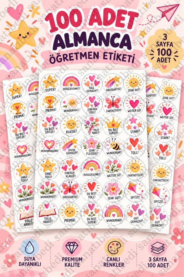 100 Pieces of German Teacher Stickers | School Homework Motivational Sticker