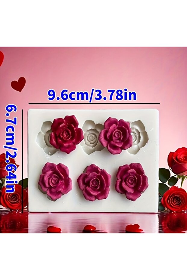 1PC-Gray 6 Roses Mol Gray6Rose Flower Silicone Mold、Pink Rose Mold(with 7 Uniform Shape,Large and Sm