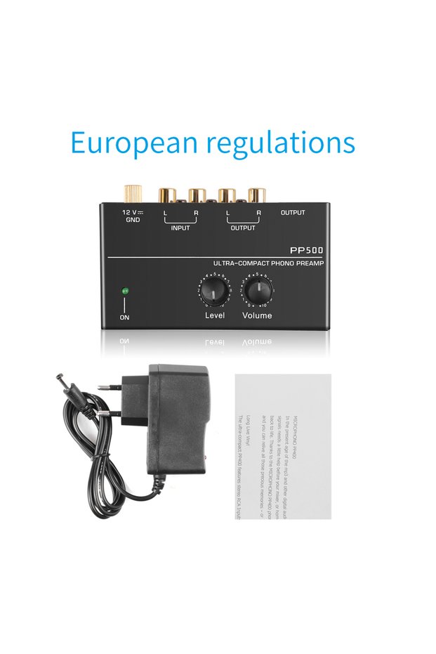 EU Adapter Ultra-compact Phono Preamp Pre Amp Preamplifier with Level Volume Control 2xRCA