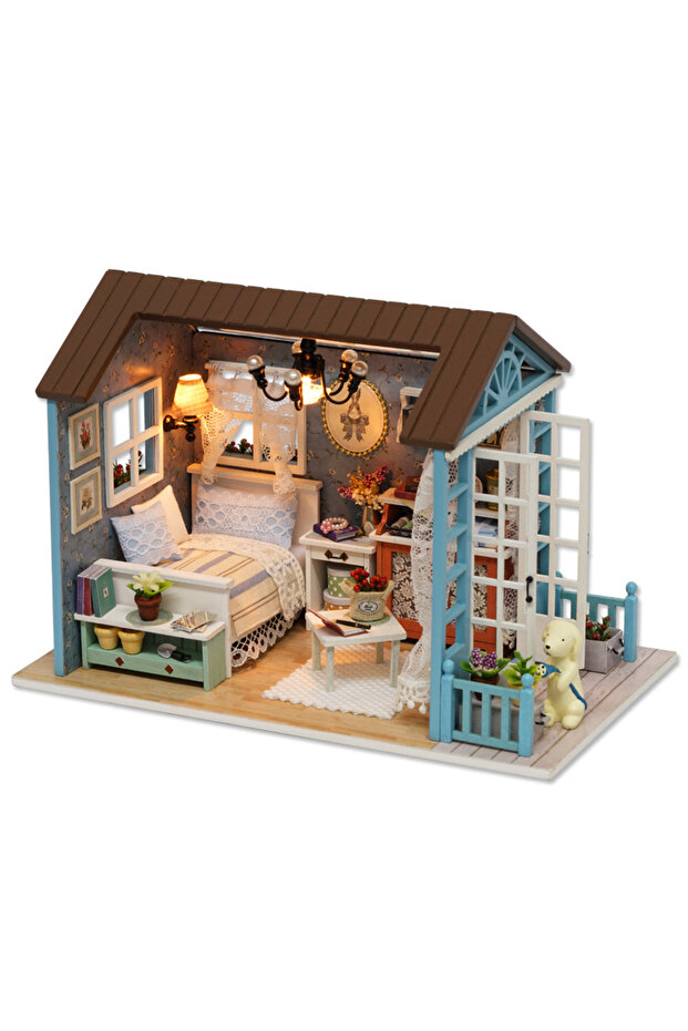 8007-A Kitten Mini Wooden Doll House Model Building Kits Toy Home Kit Creative Room Bedroom Decorati