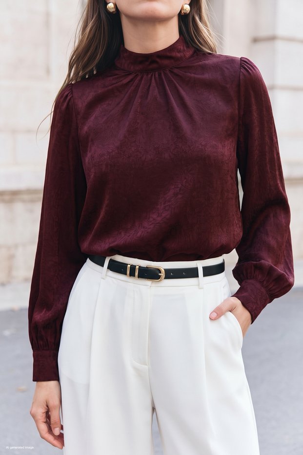 Long Sleeve Blouse - Burgundy