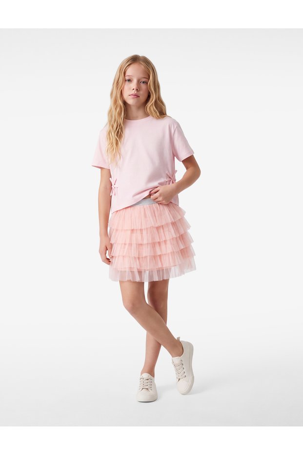 Lined Shiny Elastic Mini Tutu Skirt with Layered Tulle Detail