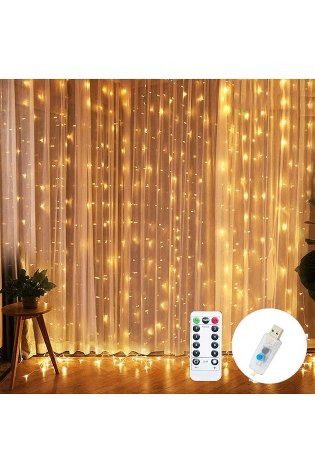 3x3m Warm Curtain Lights 300/600LED Dimmable Fairy Lights with Remote and Timer 8 Modes USB Powered
