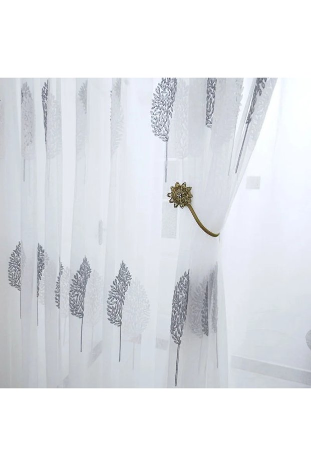 Rod pocket W100cmXH200cm WHITE 1PC Tree White Sheer Tulle Curtains for Living Room Balcony Bedroom T