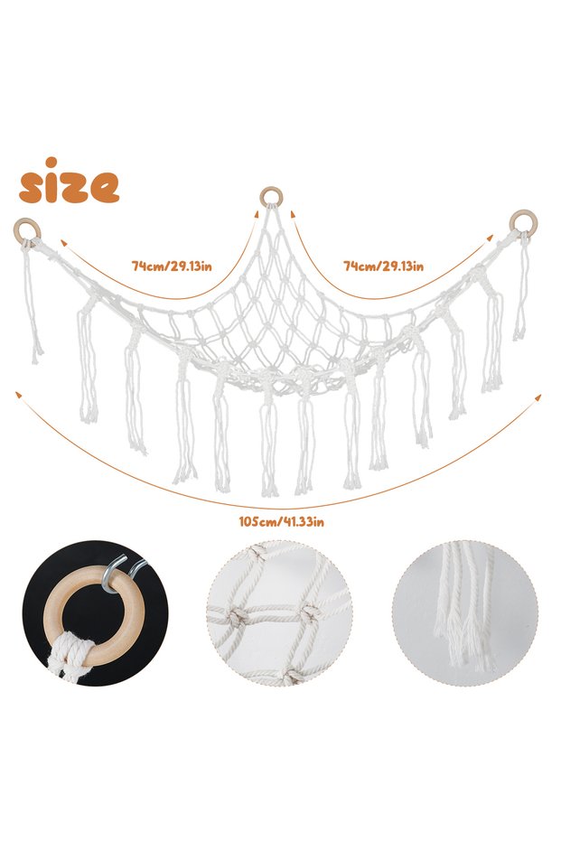 WHITE Stuffed Animal Net Elastic Stuffed Toy Hammk Macrame Creative Plush Toy Net Holder Corner Hang