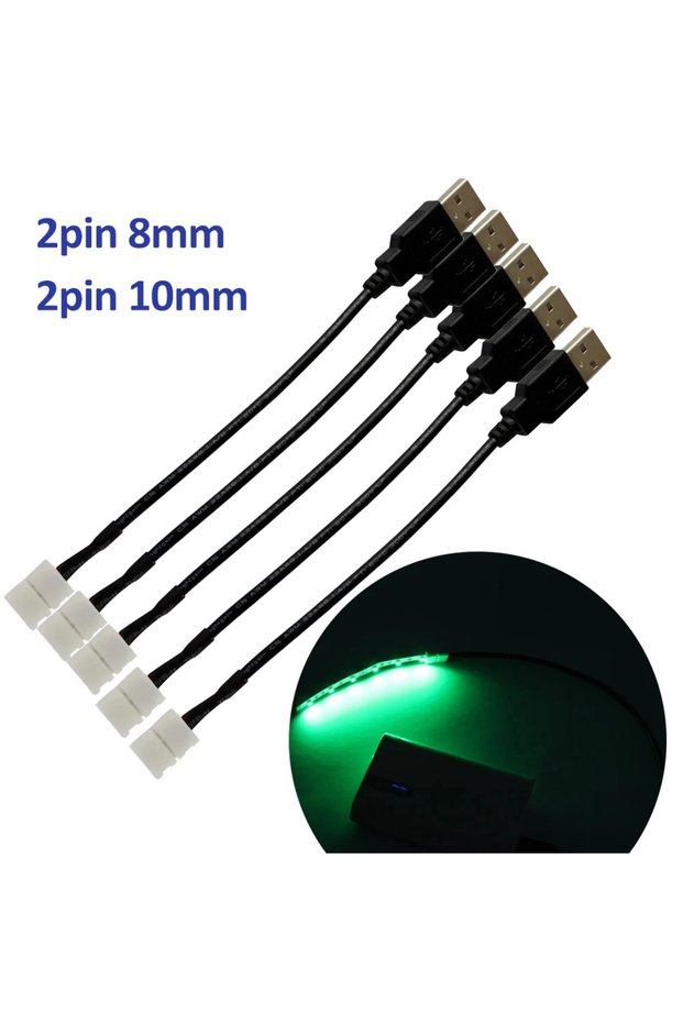 10pcs 2 Pin 8MM 5pcs/10pcs LED Connector USB Cable to 2Pin 8MM 10MM Solderless Quick Connectors for