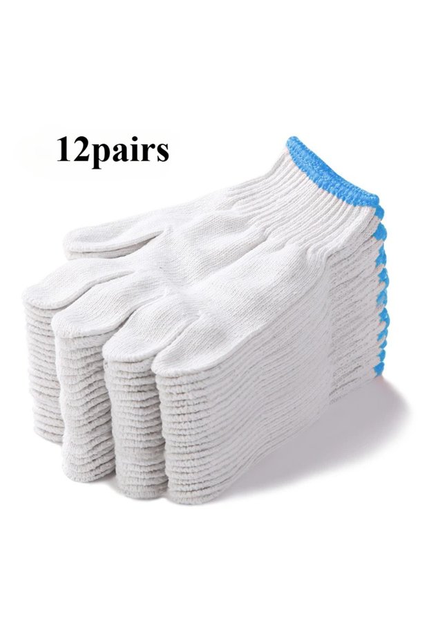 24pcs Protective Gloves Cotton Thread Gloves Work Thick Nylon White Yarn Wear Resistant Cotton Threa