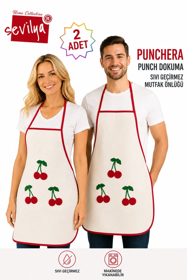 Punchera 2Li Paket Punch Embroidered Liquid Waterproof Kitchen Apron