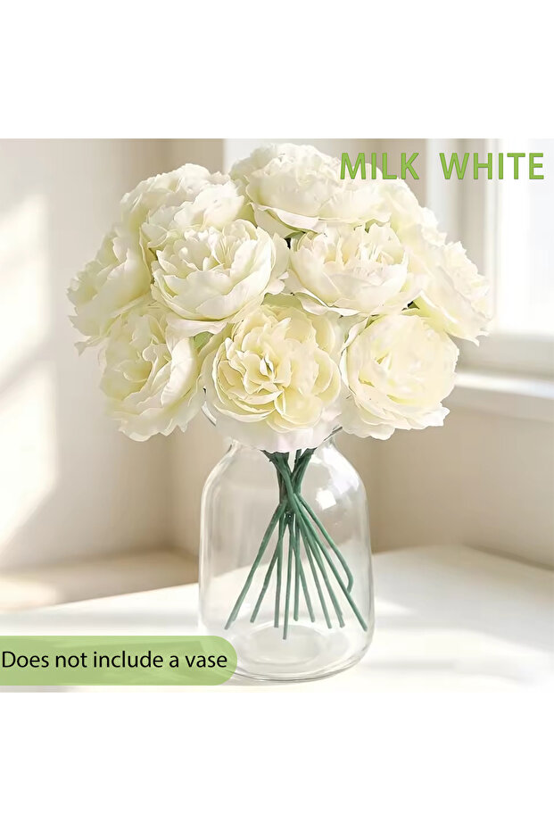 Milk White 6Pcs Artificial Peony Flowers Bouquet 20CM Fake Flower for Home Decor Garden Wedding Deco