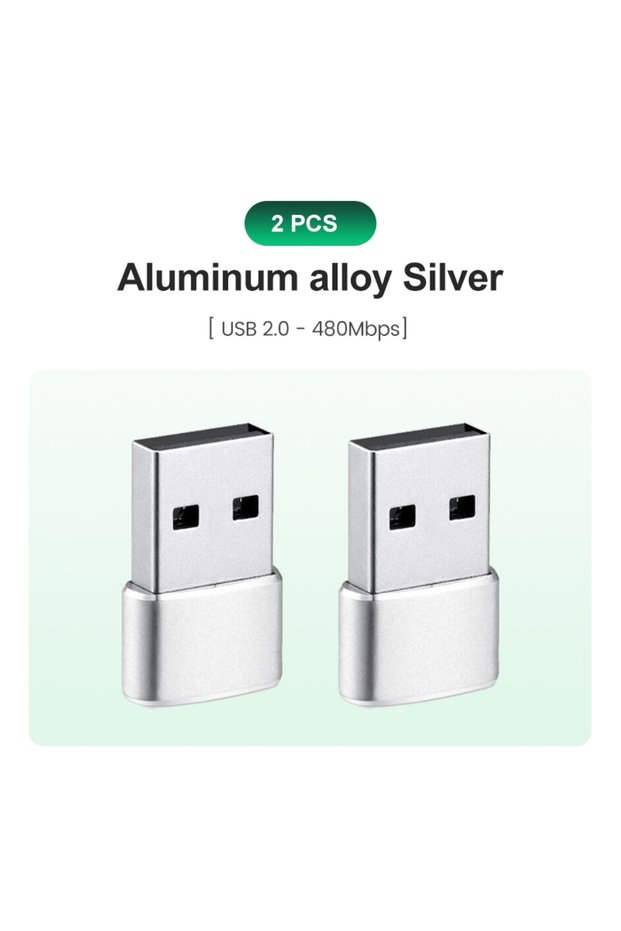 2pcs Silver USB C Adapter Aluminum Alloy Shell USB 2.0 Male to USB 3.1 Type C Female Type-C Adapter