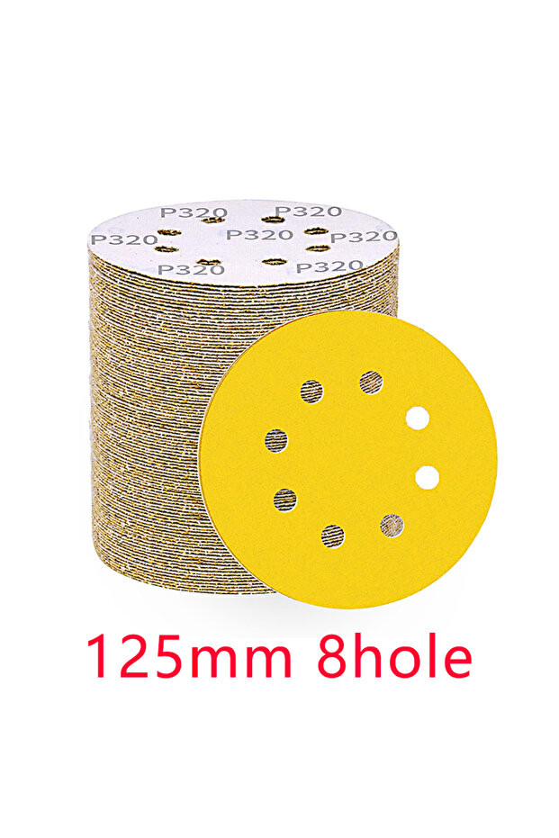40 125mm 10pcs 125mm 5 Inch 8 Holes Yellow Sandpaper, Sanding for Discs Grinder Car Woodworking Meta