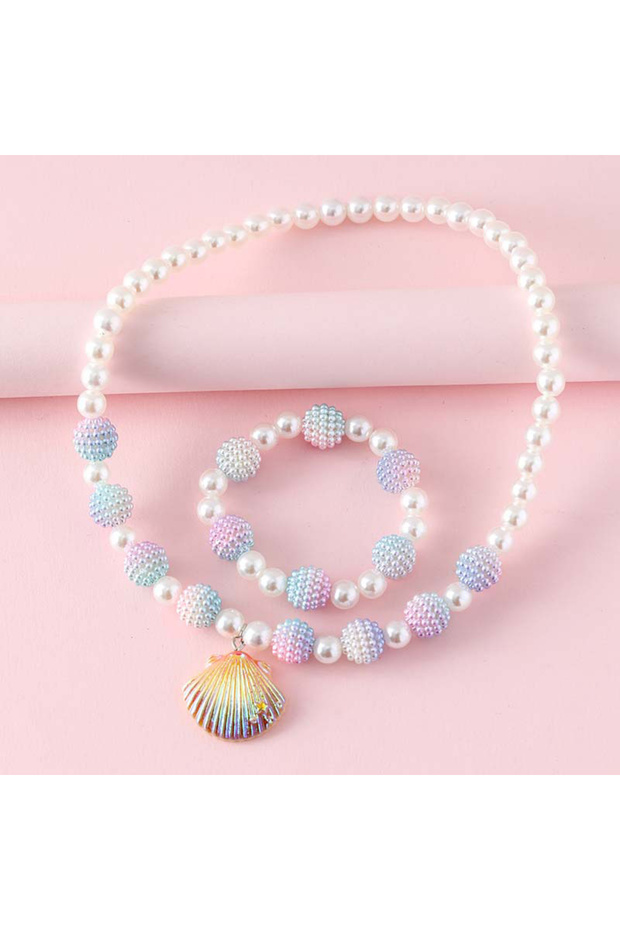 T32-01 2Pcs/set Princess Daughter Shell Pendant Necklace+Bracelet set for Girls Women Party Jeweller