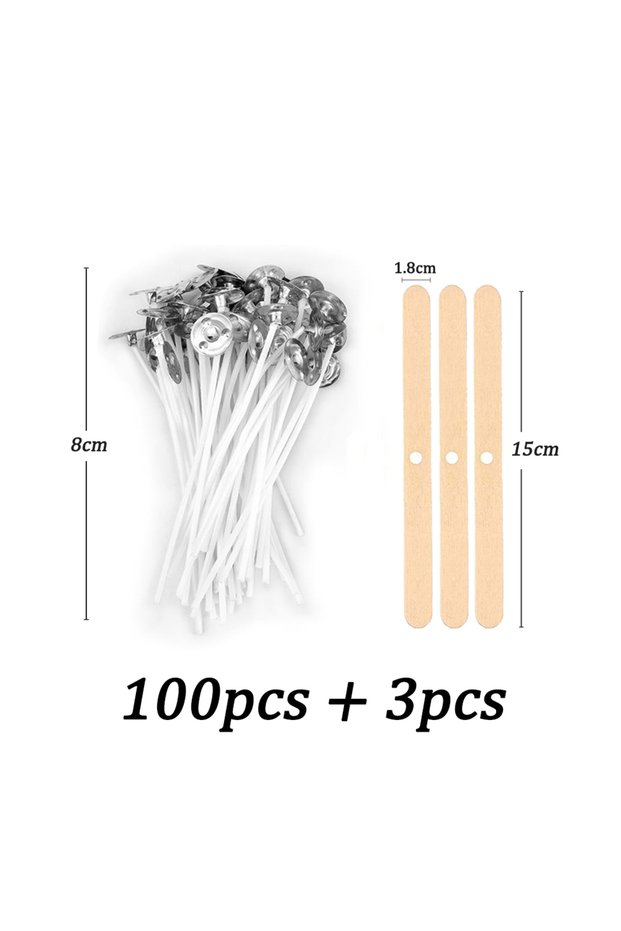 A-8cm 100pcs/bag Pre-Waxed Smokeless Candle Wicks with Holder DIY Cotton Thread Wicks Soy Wax Beewax