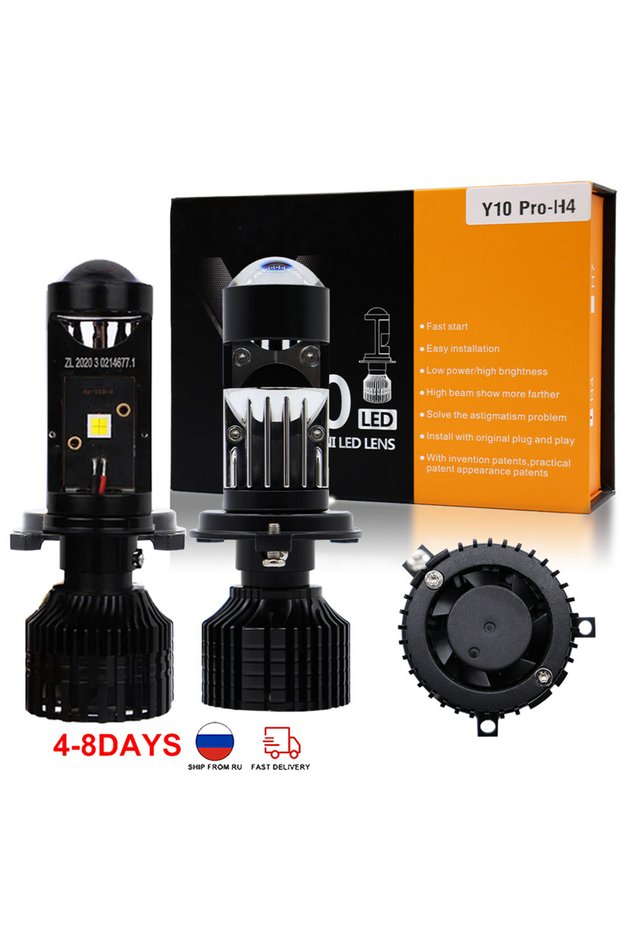 H7 White 2PCS 2PCS H4 H7 LED Projector Turbo Fan Car Headlight Mini Lens Y10 Bulb Canbus LED Auto Mo