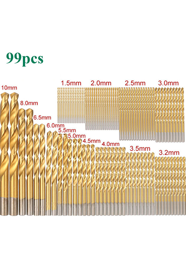 GZ039-No box-99pcs 99 Pcs1.5mm-10mm Titanium Drill Bit Set for Steel Wood Plastic, Metal Copper Alum