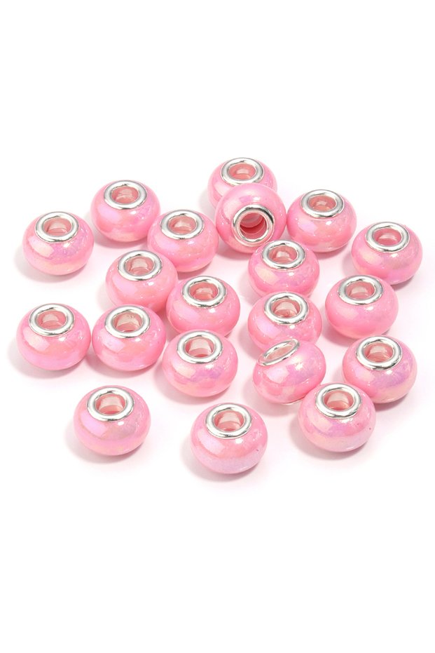 Pink 20Pcs Resin Round Beads Ceramic Color Plated Large Holes Spacer Charm Bead for Jewelry Making S