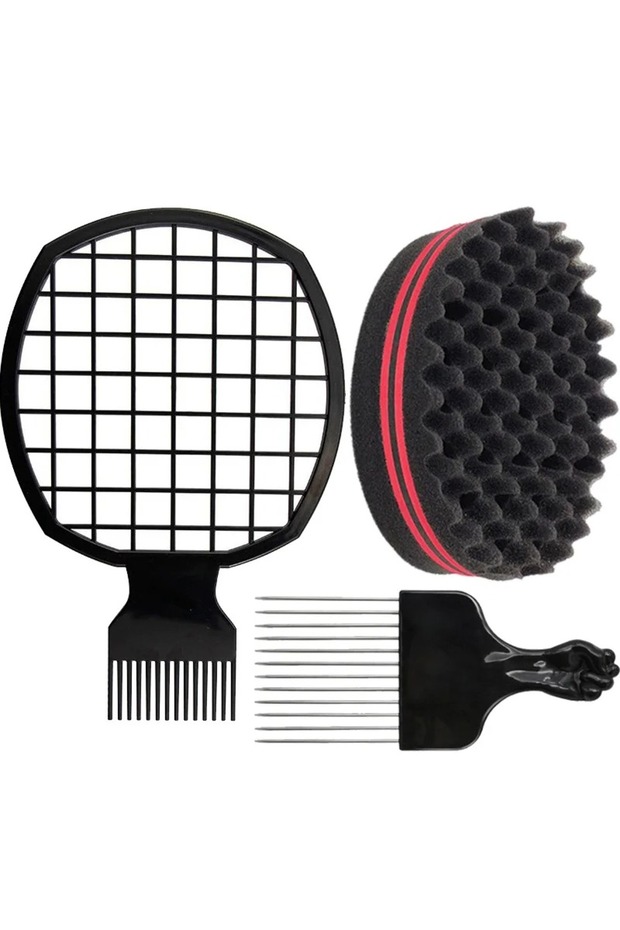 TFWGS XKHM DKGZCS Magic Twist Hair Sponge Set, Curling Sponge Brush, Perm Grid Comb, Metal African I