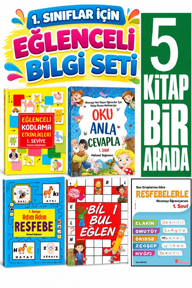 1.sınıf 5 Süper Kitap(hızlı Okuma+oku Anla Cevapla+resfebe+bil Bul+bulmacalarla)