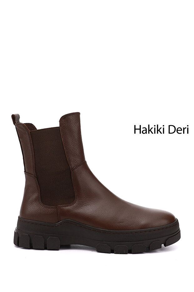 Women's Coffee Floater Rubber Sole Genuine Leather Chelsea Boots