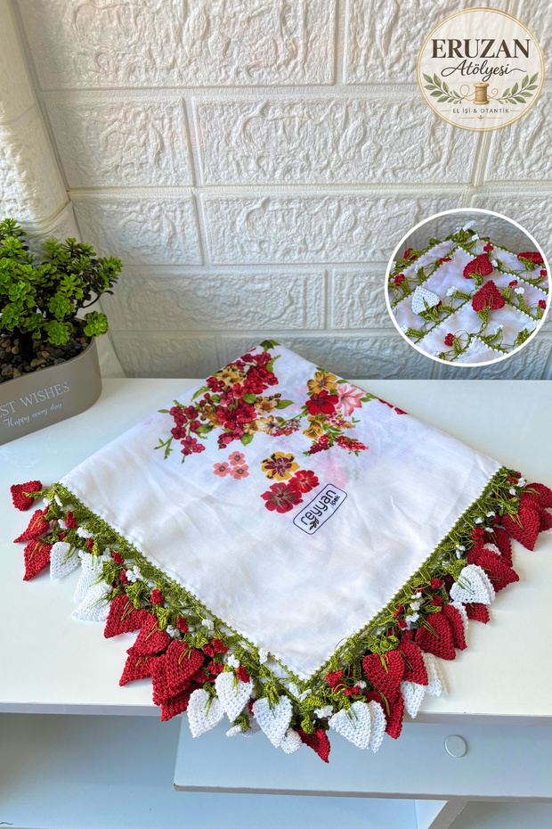 Handmade Written and Embroidered Scarf, Cheesecloth, Gift, Dowry Box