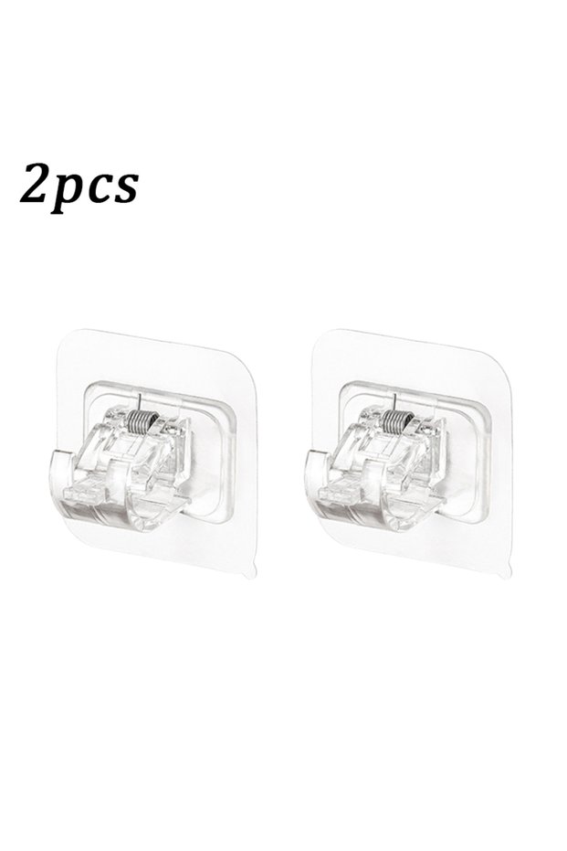 Transparent-2PCS 2-24PCS No Drilling Curtain Rod Holder Self Adhesive Curtain Hook Nail-Free Adjusta