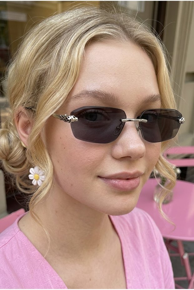 Sinemis Geometric Crystal Silver Framed Ultra Light Uv400 Filtered Smoked Anthracite Women's Sunglasses