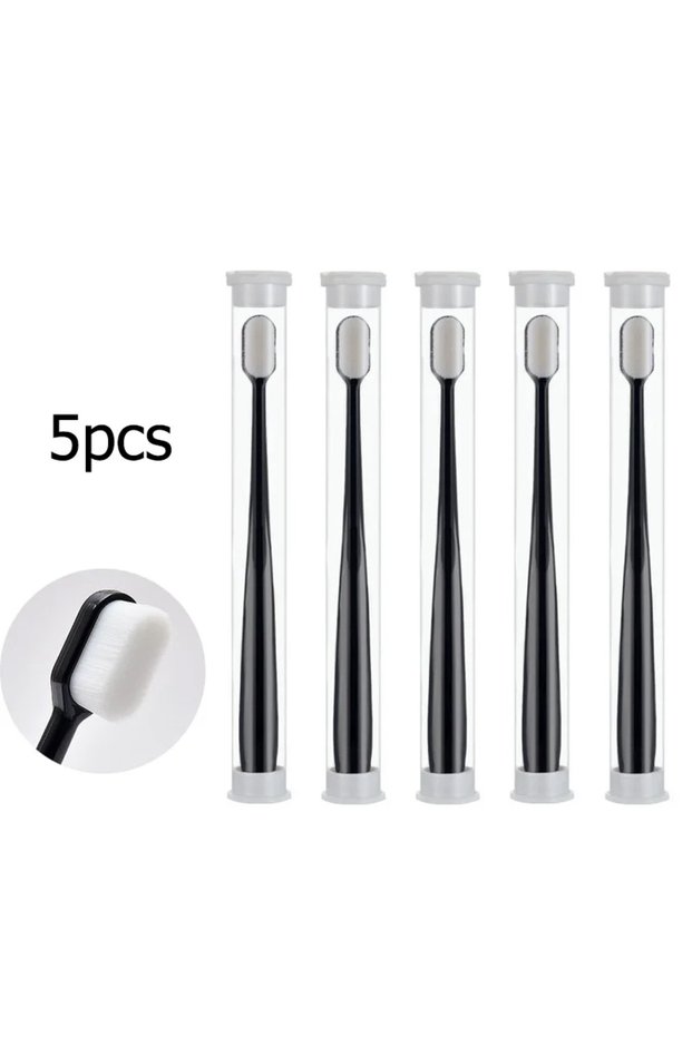 5PCS-Black Flat 5/10Pcs Ultra-fine Soft Toothbrush Million Nano Bristle Adult Tooth Brush Deep Clean