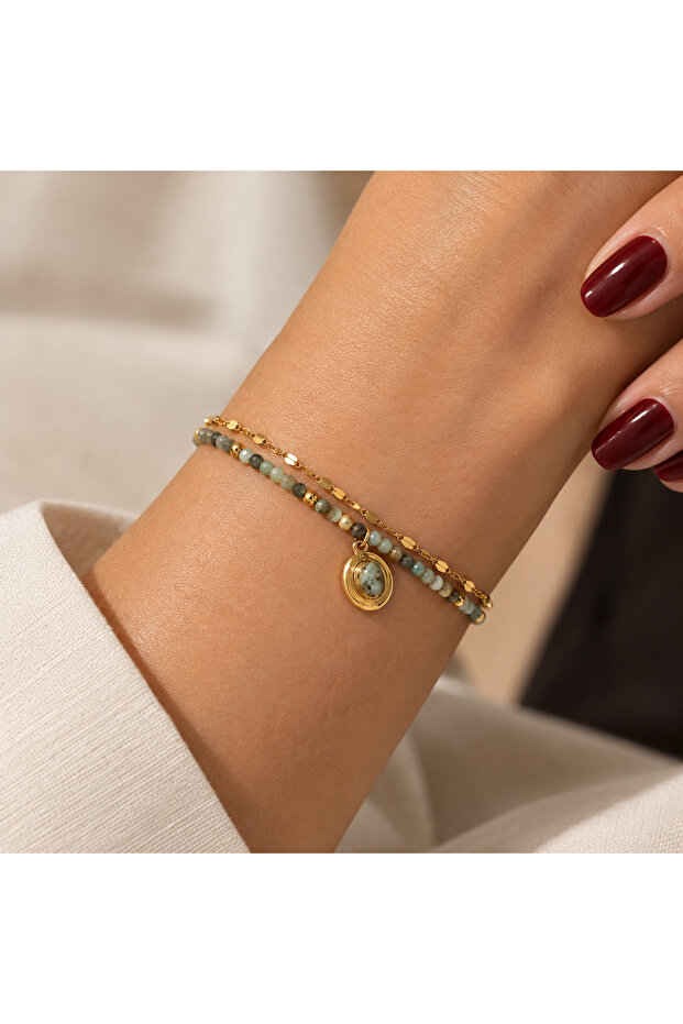 Zivori Green Tones Natural Stone Stainless Steel Combination Bracelet