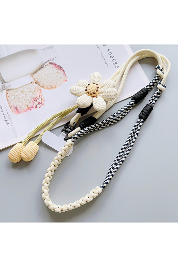 Polyester / Nylon WHITE Pure Hand-Woven Universal Mobile Phone Lanyard, Long Crossbody Lanyard, Fash