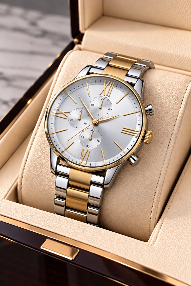 Gold Silver Men's Wristwatch
