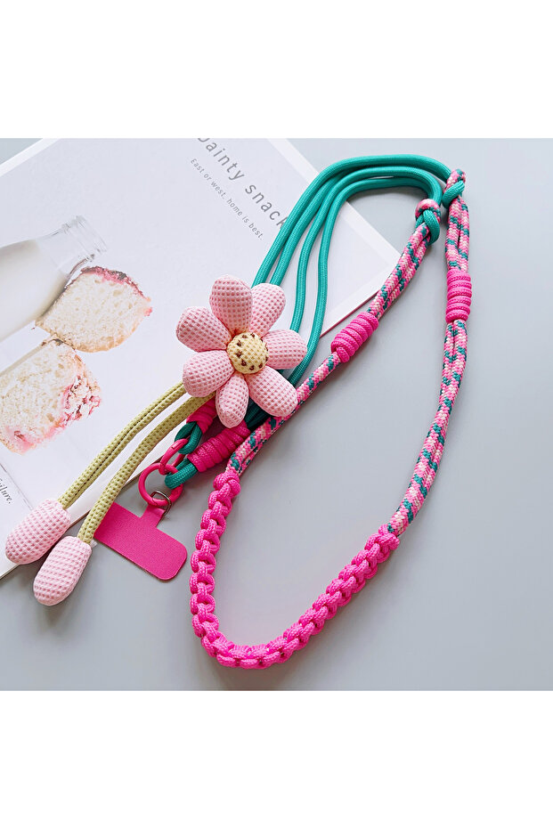 Polyester / Nylon Rose Red Pure Hand-Woven Universal Mobile Phone Lanyard, Long Crossbody Lanyard, F