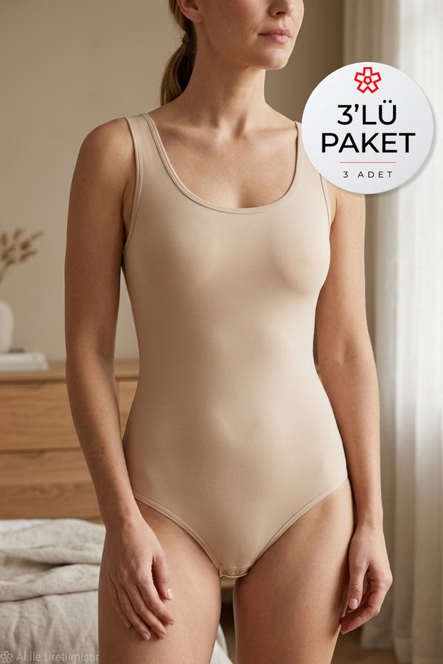 Lycra Wide Strap Women's Snap Fastener Bodysuit 3-Pack