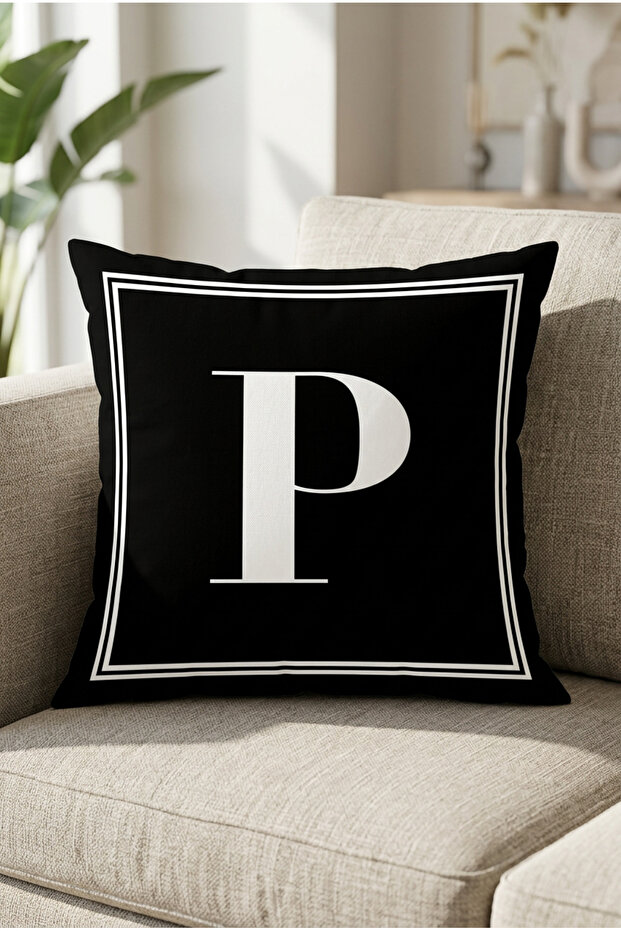 Lettered Throw Pillow Pillow Case - Letter P - 43x43 cm