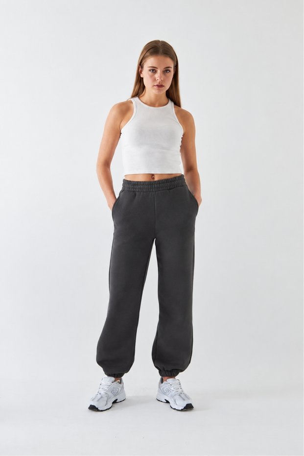 Oversize Unisex Sweatpants Smoked – 3 Thread Ribbed, Elasticated Waistband, Pockets, Modern Relaxed Fit